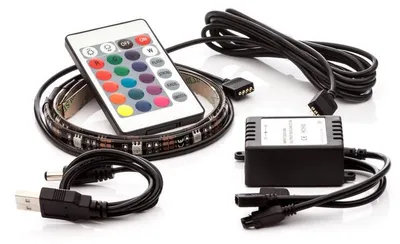 Produktbild von OPTY LED-Streifen 2 Stk., 2x 50cm, USB-Anschluss, 15 LEDs, Fernbedienung, 16 Farben, selbstklebende LED-Streifen