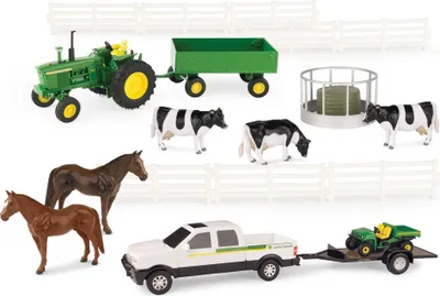 Produktbild von Farm-Set mit JOHN DEERE-Traktor; Pick-up-Zubehör und Tieren, ERT46683, Maßstab1/32, ERTL