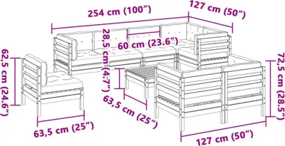 Produktbild von vidaXL 9-tlg. Garten-Sofagarnitur mit Kissen Massivholz Douglasie