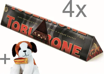 Produktbild von 4x Toblerone Dark 360g + "Bernie Dog" Plüschhund