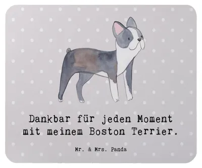 Produktbild von Mr. & Mrs. Panda Mauspad Boston Terrier Moment - Grau Pastell - Geschenk, mousematte, Mousepad, pc, laptop, Mouse Pad