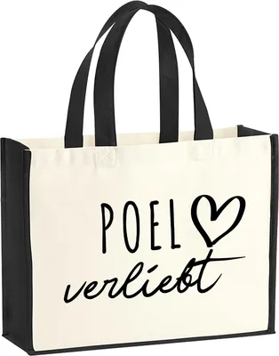 Produktbild von Huuraa Jutetasche Poel verliebt 21 Liter Black Jute und Baumwolle Einkaufstasche Geschenkidee