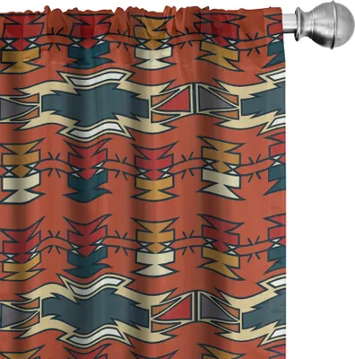 Immagine prodotto di ABAKUHAUS Tende etniche, tendaggi, motivi geometrici tribali boho con cultura azteca, forme astratte stampate, 2 pezzi 75 x 245 cm, cannella e multicolore