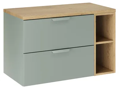 Zdjęcie produktu dla Zestaw Łazienkowy 80 Cm Zielony Z Blatem Dąb I Szafką 2 Szuflady