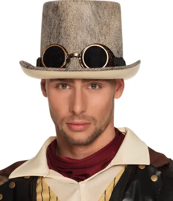 Produktbild von B54513 Herren Steampunk Hut Barock Zylinder mit Brille