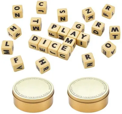 Productafbeelding van Set van 2 kruiswoordpuzzels, letterdobbelstenen, entertainmentset, woordspelactiviteit met letterdobbelstenen voor reizen, kamperen en familieavond, met draagbare opbergdozen, goud