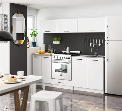 Produktbild von Küchenzeile – Küchenblock – Miniküche – Singleküche – 200 cm – OLIWIA – Weiß Matt – Mit Arbeitsplatte Ohne Elektrogeräte
