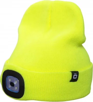 Produktbild von Wintermütze hellgelb mit LED-Stirnlampe 180 lm, 3 Lichtstufen, USB-Aufladung, abnehmbar, 100%.Polyacryl – Mütze OTTO, Högert Technik