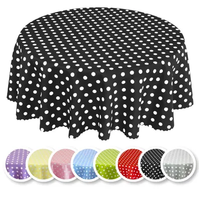 Produktbild von Tischdecke Fleckenresistente Abwaschbar Pflegeleicht Lotus Effekt Punkte Schwarz - 130 cm Rund