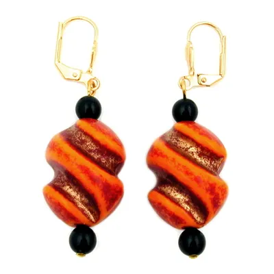 Produktbild von Ohrbrisur Ohrhänger Ohrringe 54x19mm goldfarben Schraubenperle rot-orange schwarz Kunststoff orange 54x19mm
