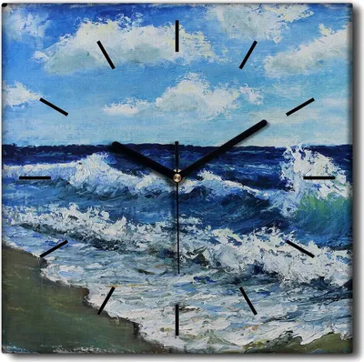 Produktbild von Coloray Uhr auf Leinwand 30x30 cm Wand Uhr Dekoration Wohnzimmer Segeltuch schwarze Hände -Meereswellenlandschaft
