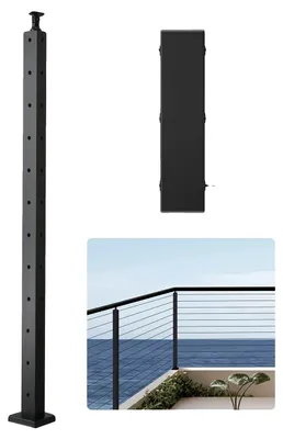 Productafbeelding van VEVOR Kabelhekpalen, 106,7x3x5 cm, stalen hoekpalen, met L-vormige, voorgeboorde gaten, SUS304 roestvrijstalen hekpalen, set van 1, zwart, 1JZLGZXHS10607YXO001V0
