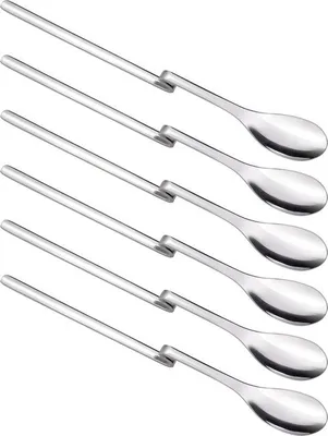 Produktbild von Unyqoos® 6er-Set Longdrink-Löffel mit Knick – 20 cm, polierter Edelstahl, für Latte Macchiato, Joghurt & Cocktails, spülmaschinenfest,
