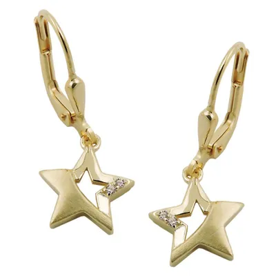 Produktbild von Ohrbrisur Ohrhänger Ohrringe 25x10mm Stern teilmattiert mit Zirkonias 9Kt GOLD gold 25x10mm