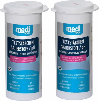 Produktbild von mediPOOL 3 in 1 Teststreifen für Sauerstoff, pH Wert & Algenschutz 2x 50 Teststäbchen