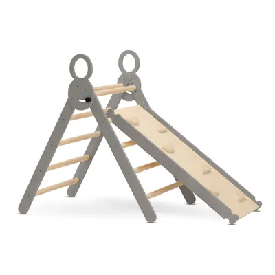 Obrázek produktu pro Dětská lezecká konstrukce Deryan XXL – s lezeckou tyčí a skluzavkou – skládací – šedá – 220x83x81 cm