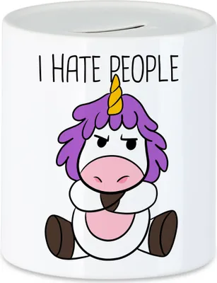 Produktbild von I Hate People Tasse  Lustig Einhorn unhöflich Spruch Geschenk Kollege Kollegin Spardose