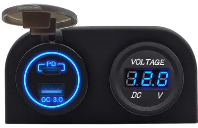 Produktbild von ProRide 12V USB/USB-C Steckdose 2 Ports, Aufputz, QC3.0, mit Voltmeter