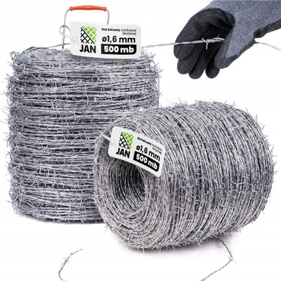 Zdjęcie produktu dla Drut Kolczasty - Ocynkowany - Dwużyłowy - 1,6mm - Kłębek - 500m - Ostry Zasiek - Pola Sad