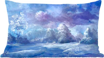 Produktbild von MuchoWow® Zierkissen Sofakissen Wohnzimmer Dekokissen 50x30 cm Aquarell - Schnee - Wald - Wohnzimmerdekoration - Polster mit Photo