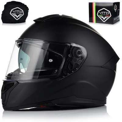 Obrázek produktu pro Vito, celoobličejová helma s integrovanou sluneční clonou a poškrábání odolnou vizírou | Motocyklová helma / helma pro skútr | Černá matná barva | Velikost 3XL (64 cm)