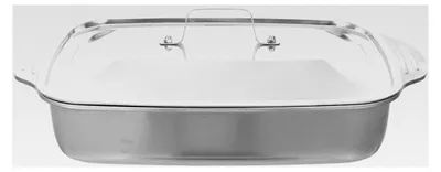 Produktbild von Edelstahl Bratform mit Deckel 41x24x7,5 cm Tiefe Rechteckige Fischbackform für Induktionsherd, Grill und Dämpfplatte