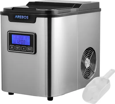 Produktbild von AREBOS Eiswürfelmaschine, Ice Cube Maker, Eiswürfelbereiter, 2,2 L Wassertank, 3 Eiswürfel-Größen, 12 kg / 24 h, 10-15 Minuten Produktionszeit, Timer