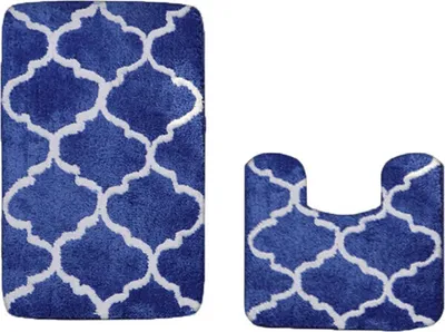 Image de Set de tapis de salle de bain, 2 pièces, antidérapant, motif géométrique, doux, à la mode, pour salle de bain, salon, décoration de la maison - Bleu