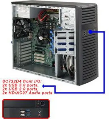 Obrázek produktu pro Supermicro SuperChassis 732I-R600B, Midi Tower, Server, Černá, ATX, EATX, Micro ATX, HDD, Síťový, Výkon, Systém, Kensington