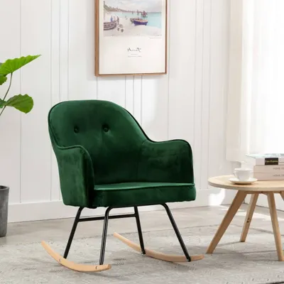Produktbild von The Living Store Schaukelstuhl Dunkelgrün Samt