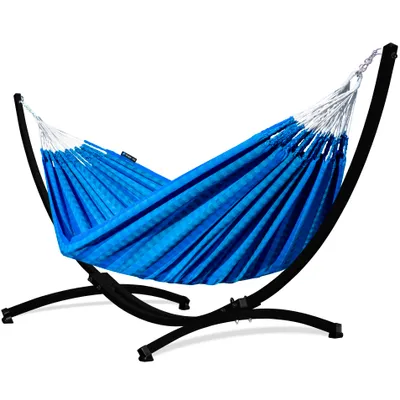 Produktbild von Potenza Outdoor Morena Hängematte mit Gestell für 2 Personen I 100% Baumwolle Doppelhängematte 230x160 cm, 220kg I Hängemattengestell 220kg, wetterfest