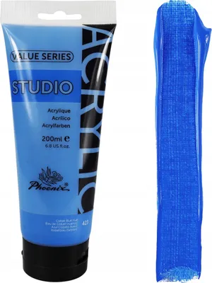 Produktbild von Phoenix Acrylfarbe 200ml Tube – 423 Kobaltblau (Cobalt Blue Hue) – Künstlerfarbe Studio Qualität – Deckend – Wasserfest für Leinwand, Holz, Steine