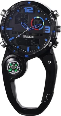 Produktbild von Taschenuhr mit Karabiner – Leuchtende Analog Quarzuhr für Herren und Damen, Outdoor Rucksack Uhr, Schwarz Silber, Camping Outdoor