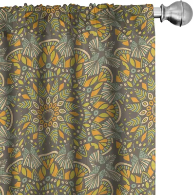 Produktbild von ABAKUHAUS Geometrisch Vorhänge, Gardinen, Jahrgang ethnischen Themen-Illustration Kunst Verzierte Oriental Floral Design, 2 Stück 75 x 225 cm, Taupe Mehrfarbig