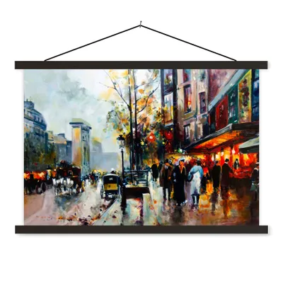 Produktbild von MuchoWow® Textilposter Gemälde - Stadt - Öl 120x80 cm mit schwarzem Rahmen - Wanddeko