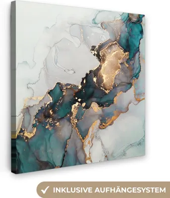 Produktbild von MuchoWow® - Leinwandbilder - Blau - Marmor - Gold, Wandbild, Wanddeko Bilder Wohnzimmer, 90x90cm