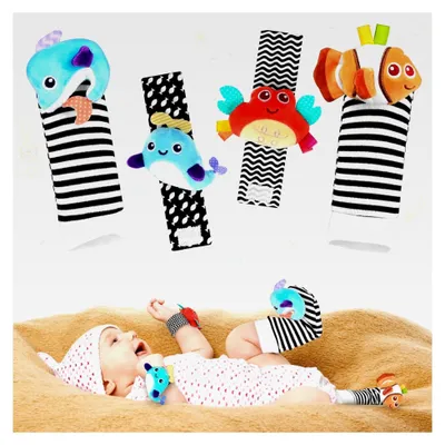 Produktbild von Sensorisches Babyspielzeug für 0-6 Monate, Handgelenk- und Fußrasseln, Fußfinder-Rassel, Socken-Handgelenkrasseln, Baby-Basics für Neugeborene, Spielzeugsocken für 0-12 Monate, für Mädchen und Jungen