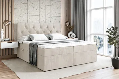 Produktbild von ALTDECOR Boxspringbett mit H4 Matratze und Topper - 180 x 200 cm - MIRAGE - Taupe Samt - Polsterbett mit Bettkasten und Lattenrost, Bett mit Stauraum