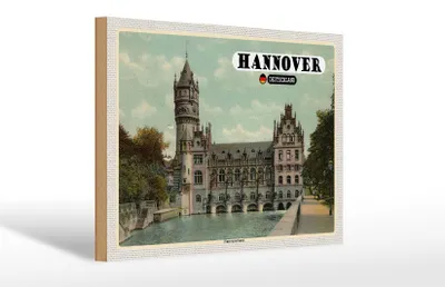 Produktbild von Holzschild Städte Hannover Flusswasserkunst Schloss 30x20cm