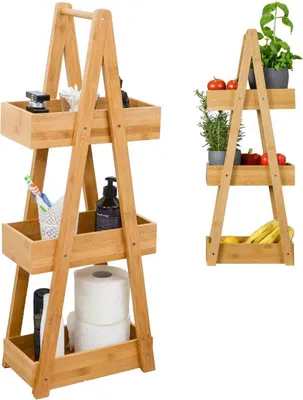 Produktbild von 100% Bambus Badregal mit 3 Körben 30x18x80 Küche Bad WC Holz Regal Badezimmer