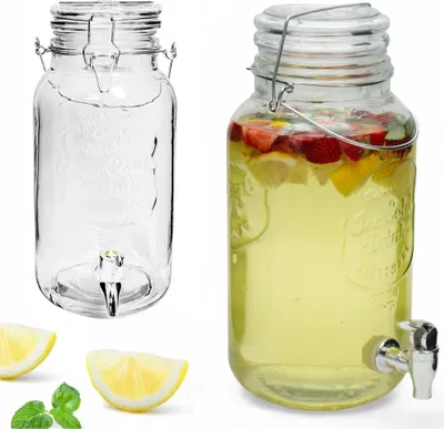 Zdjęcie produktu dla Słój Szklany z Kranikiem 3,5L Słoik na Lemoniadę Sok Wodę Klipsem Klamrą