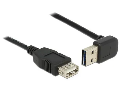 Produktbild von Delock EASY-USB - USB-Verlängerungskabel - USB (W) zu USB (M) - USB 2.0 - 2 m - 90° Stecker - Schwarz