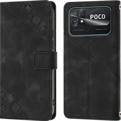Produktbild von Hülle für Xiaomi Poco C40 Prägung Flip Leder Brieftasche Schutzhülle mit Ständer Schwarz