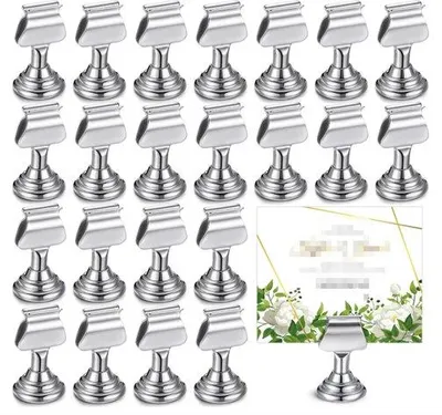 Produktbild von Silberne 1,7 Zoll Metall-Mini-Tischkartenhalter - Weichformige Tischkartenhalter - Tischkartenhalter - Notizbuchhalter - Menukartenhalter - Für Feiern und Geburtstage