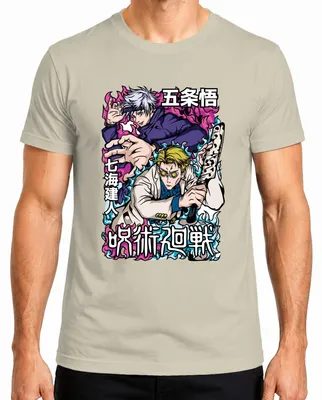 Zdjęcie produktu dla Koszulka męska Jujutsu Kaisen Gojo Satoru Nanami Kento Manga Gift Retro, Natural, L