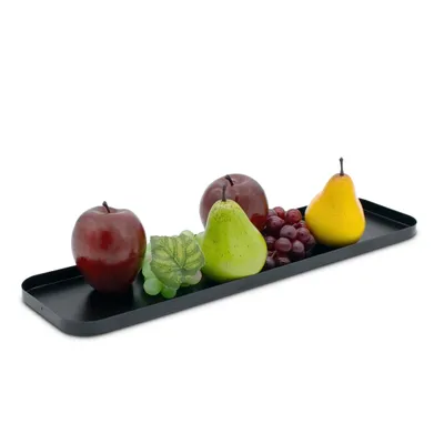 Immagine prodotto di Vassoio portacandele in metallo nero - 50 cm x 13 cm - Vassoio decorativo rettangolare con bordo - Piatto decorativo Vassoio portacandele da regalo