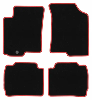 Image de Tapis de sol en moquette pour Kia Cerato 2004-2008 (à hayon/berline) – jeu 4 pièces, noir/rouge, sur mesure – Wielganizator CARLUX