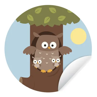 Produktbild von MuchoWow® Runde Wandtattoo - Wandsticker Tapete Aufkleber Illustration einer Eule und ihrer Familie Ø 80 cm Selbstklebend und Repositionierbar - Wandaufkleber - Kreis - Mauerkreis - Wand Bilder - Wandsticker - Wohnzimmer Dekoration - Dekoration für die Wände - Aluminium - Babyzimmer