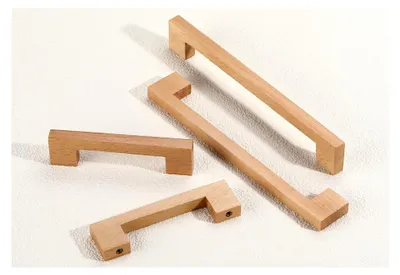 Produktbild von 6 Stück Schubladengriff aus Holz, Möbelgriffe Holz 160mm Lochabstand (Buche)