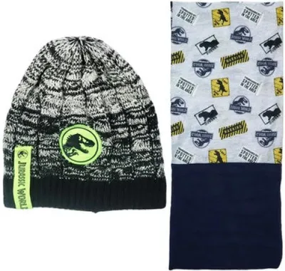 Produktbild von Jurassic World Kinder Herbst Winter Set Mütze Loopschal Schal Loop – Grau / 54